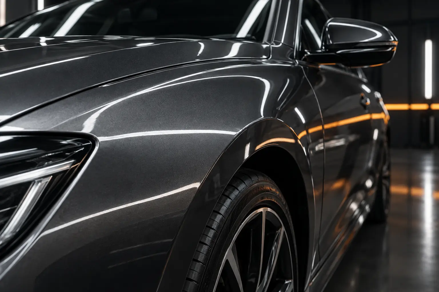Detalle de acabado de pintura de automóvil